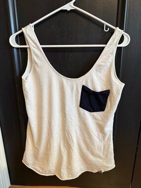 Roxy Cream Tank Top with Navy Pocket